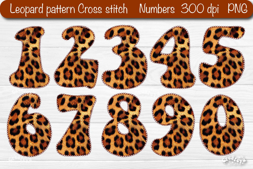 Leopard Print Numbers PNG Animal Print Cross stitches Numbers - So Fontsy