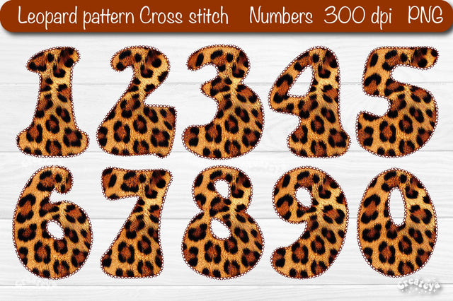 Leopard Print Numbers PNG Animal Print Cross stitches Numbers Sublimation Createya Design 