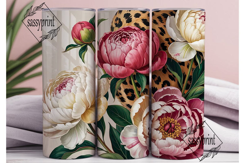 Leopard Print Peony 20oz Tumbler Wrap Sublimation sassyprint 