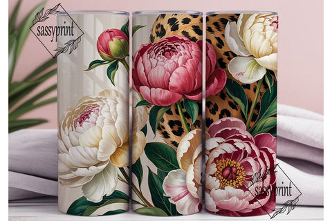 Leopard Print Peony 20oz Tumbler Wrap Sublimation sassyprint 