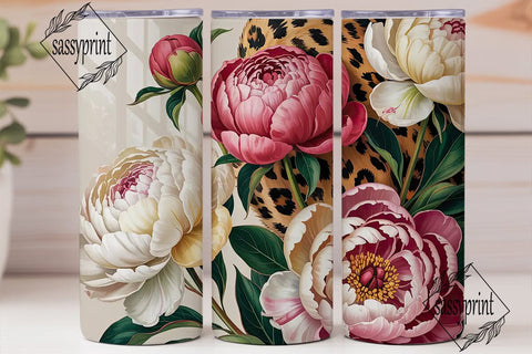 Leopard Print Peony 20oz Tumbler Wrap Sublimation sassyprint 