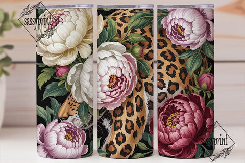 Leopard Print Peony 20oz Tumbler Wrap Sublimation sassyprint 