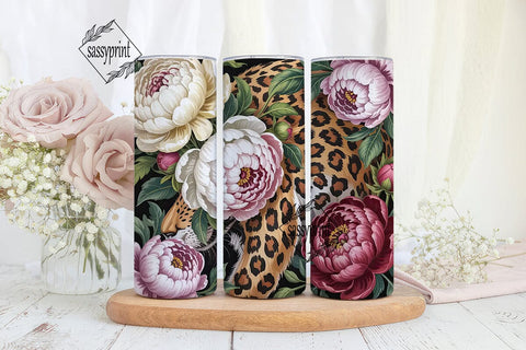 Leopard Print Peony 20oz Tumbler Wrap Sublimation sassyprint 