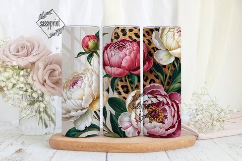Leopard Print Peony 20oz Tumbler Wrap Sublimation sassyprint 