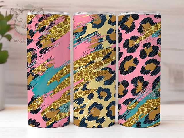 Leopard Print Pink Glitter Tumbler, Pink Glitter Tumbler, Glam Tumbler Wrap, 20oz Tumbler Sublimation, Sparkly Animal Print Tumbler, Digital Tumbler Wrap, Trendy Tumbler Design Sublimation Lara' s Designs 