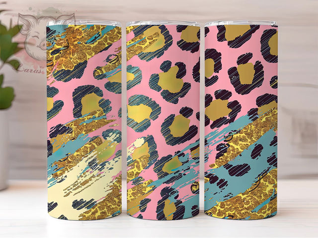 Leopard Print Pink Glitter Tumbler, Pink Glitter Tumbler, Glam Tumbler Wrap, 20oz Tumbler Sublimation, Sparkly Animal Print Tumbler, Digital Tumbler Wrap, Trendy Tumbler Design Sublimation Lara' s Designs 