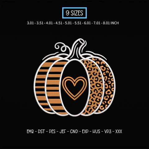 Leopard Print Pumpkin Embroidery Design – Striped Fall Pumpkin Heart Autumn Halloween Machine Embroidery File Embroidery/Applique DESIGNS PatternFeed8 
