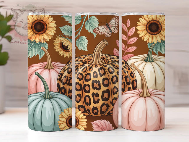 Leopard Print Pumpkin Fall Tumbler, Fall Animal Print Cup, 20Oz Sublimation, Autumn Coffee Wrap, Rustic Chic Drinkware, Harvest Tumbler Design, Cozy Pattern Cup Print Sublimation Lara' s Designs 