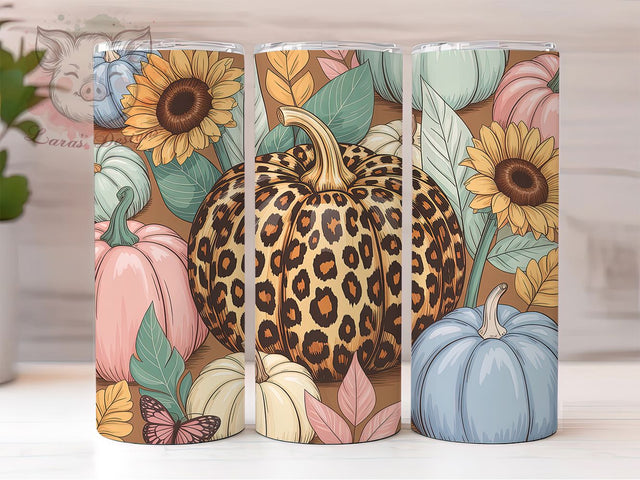 Leopard Print Pumpkin Fall Tumbler, Fall Animal Print Cup, 20Oz Sublimation, Autumn Coffee Wrap, Rustic Chic Drinkware, Harvest Tumbler Design, Cozy Pattern Cup Print Sublimation Lara' s Designs 