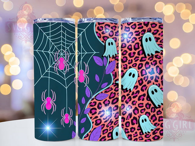 Leopard Print Spooky Halloween Ghost Tumbler, Spooky Halloween Wrap, Spiderweb Ghost Cup, Kawaii Animal Print Design, 20Oz Sublimation Wrap, Wild Halloween Drinkware, Haunted Jungle Tumbler Sublimation SvggirlplusArt 