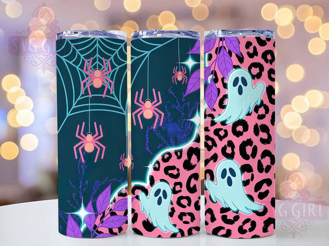 Leopard Print Spooky Halloween Ghost Tumbler, Spooky Halloween Wrap, Spiderweb Ghost Cup, Kawaii Animal Print Design, 20Oz Sublimation Wrap, Wild Halloween Drinkware, Haunted Jungle Tumbler Sublimation SvggirlplusArt 