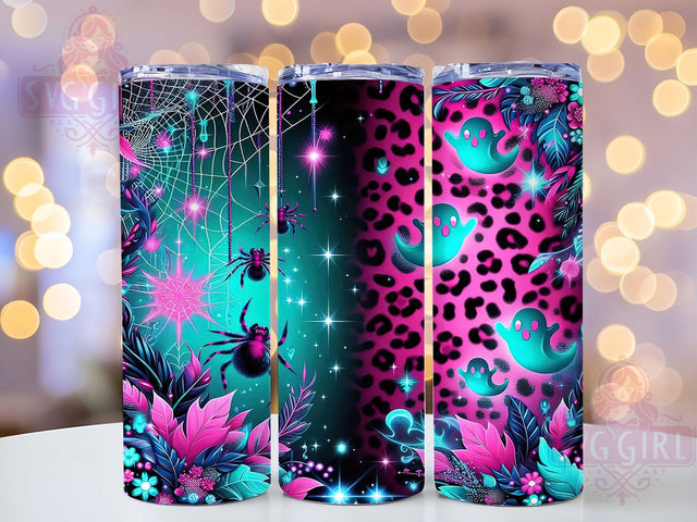 Leopard Print Spooky Halloween Ghost Tumbler, Spooky Halloween Wrap, Spiderweb Ghost Cup, Kawaii Animal Print Design, 20Oz Sublimation Wrap, Wild Halloween Drinkware, Haunted Jungle Tumbler Sublimation SvggirlplusArt 