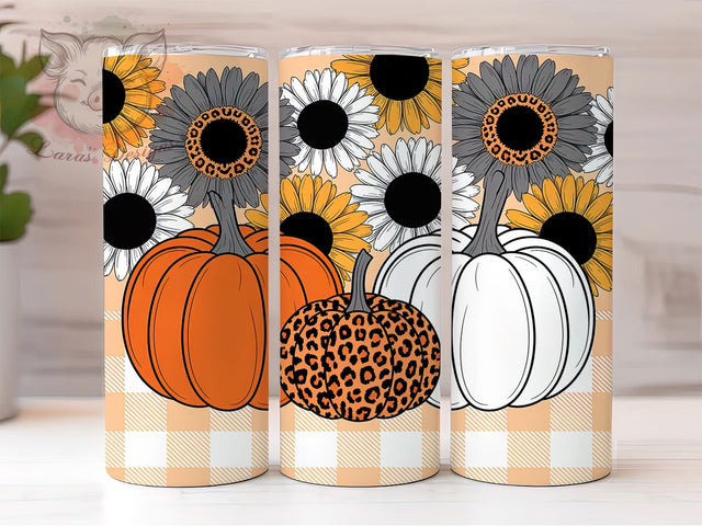 Leopard Print Sunflower Fall Pumpkin Tumbler, Sunflower Cup Wrap, 20Oz Sublimation Design, Rustic Autumn Coffee Mug, Farmhouse Fall Drinkware, Leopard Print Gift, Harvest Season Tumbler Sublimation Lara' s Designs 