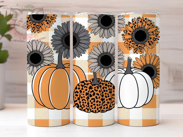 Leopard Print Sunflower Fall Pumpkin Tumbler, Sunflower Cup Wrap, 20Oz Sublimation Design, Rustic Autumn Coffee Mug, Farmhouse Fall Drinkware, Leopard Print Gift, Harvest Season Tumbler Sublimation Lara' s Designs 