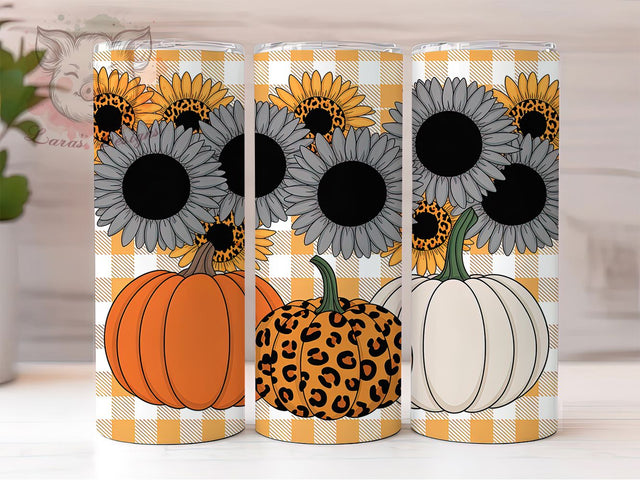 Leopard Print Sunflower Fall Pumpkin Tumbler, Sunflower Cup Wrap, 20Oz Sublimation Design, Rustic Autumn Coffee Mug, Farmhouse Fall Drinkware, Leopard Print Gift, Harvest Season Tumbler Sublimation Lara' s Designs 