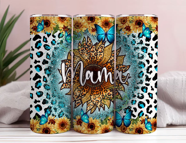 Leopard Print Sunflower Mama 20 oz Skinny Tumbler Sublimation Design, Mama Tumbler Wrap, Mom Tumbler Wrap, Straight Tapered Digital Download Sublimation PixelChick 