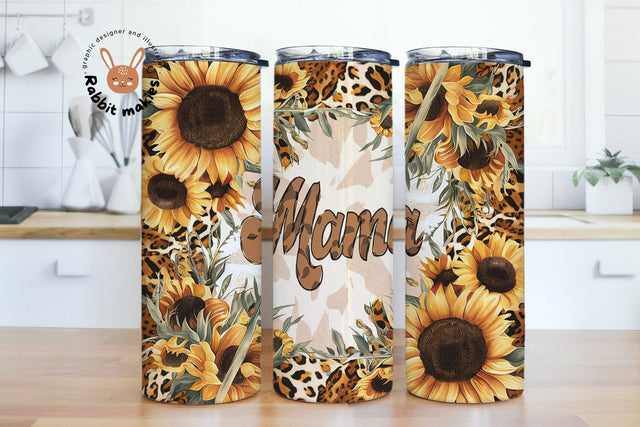 Leopard Print Sunflower Mama 20 oz Skinny Tumbler Sublimation Design, Mama Tumbler Wrap, Mom Tumbler Wrap Sublimation Rabbitmakies 