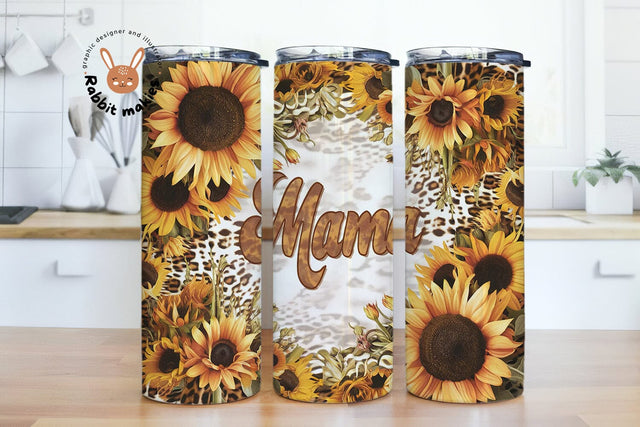 Leopard Print Sunflower Mama 20 oz Skinny Tumbler Sublimation Design, Mama Tumbler Wrap, Mom Tumbler Wrap Sublimation Rabbitmakies 
