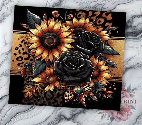 Leopard Print Sunflower Tumbler, Black Sunflower PNG, Floral Drinkware, Leopard Floral Design, Boho Tumbler Wrap, Rustic Sunflower Gift, Sublimation Tumbler Design Sublimation Li Zamperini 