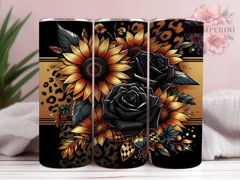 Leopard Print Sunflower Tumbler, Black Sunflower PNG, Floral Drinkware, Leopard Floral Design, Boho Tumbler Wrap, Rustic Sunflower Gift, Sublimation Tumbler Design Sublimation Li Zamperini 