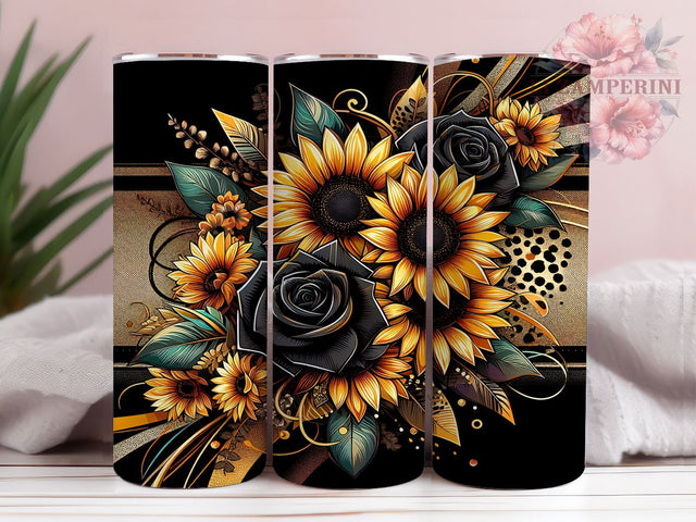 Leopard Print Sunflower Tumbler, Black Sunflower PNG, Floral Drinkware, Leopard Floral Design, Boho Tumbler Wrap, Rustic Sunflower Gift, Sublimation Tumbler Design Sublimation Li Zamperini 