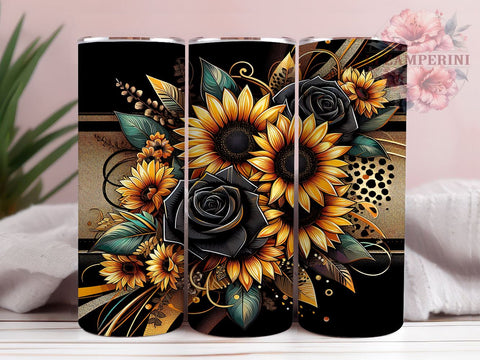 Leopard Print Sunflower Tumbler, Black Sunflower PNG, Floral Drinkware, Leopard Floral Design, Boho Tumbler Wrap, Rustic Sunflower Gift, Sublimation Tumbler Design Sublimation Li Zamperini 