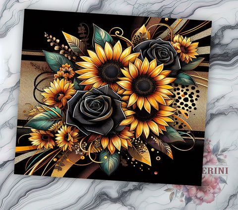 Leopard Print Sunflower Tumbler, Black Sunflower PNG, Floral Drinkware, Leopard Floral Design, Boho Tumbler Wrap, Rustic Sunflower Gift, Sublimation Tumbler Design Sublimation Li Zamperini 