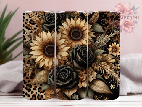 Leopard Print Sunflower Tumbler, Black Sunflower PNG, Floral Drinkware, Leopard Floral Design, Boho Tumbler Wrap, Rustic Sunflower Gift, Sublimation Tumbler Design Sublimation Li Zamperini 