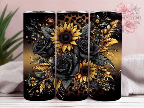 Leopard Print Sunflower Tumbler, Black Sunflower PNG, Floral Drinkware, Leopard Floral Design, Boho Tumbler Wrap, Rustic Sunflower Gift, Sublimation Tumbler Design Sublimation Li Zamperini 