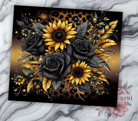 Leopard Print Sunflower Tumbler, Black Sunflower PNG, Floral Drinkware, Leopard Floral Design, Boho Tumbler Wrap, Rustic Sunflower Gift, Sublimation Tumbler Design Sublimation Li Zamperini 