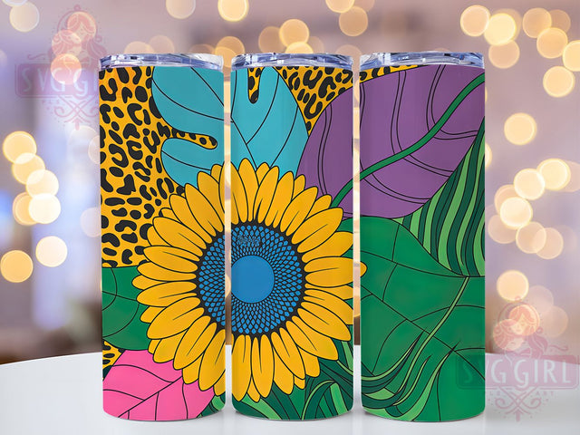 Leopard Print Sunflower Tumbler Wrap, Leopard Print, Bold Floral, Wild Style, Glam Design, Tumbler Wrap, Sublimation Design Sublimation SvggirlplusArt 