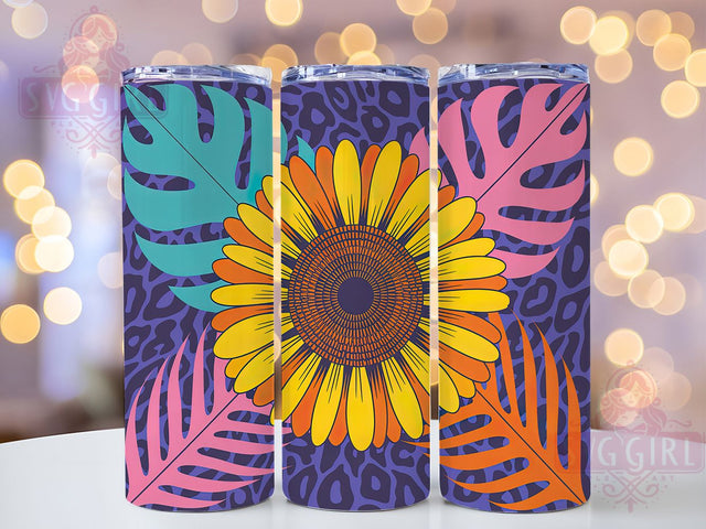Leopard Print Sunflower Tumbler Wrap, Leopard Print, Bold Floral, Wild Style, Glam Design, Tumbler Wrap, Sublimation Design Sublimation SvggirlplusArt 