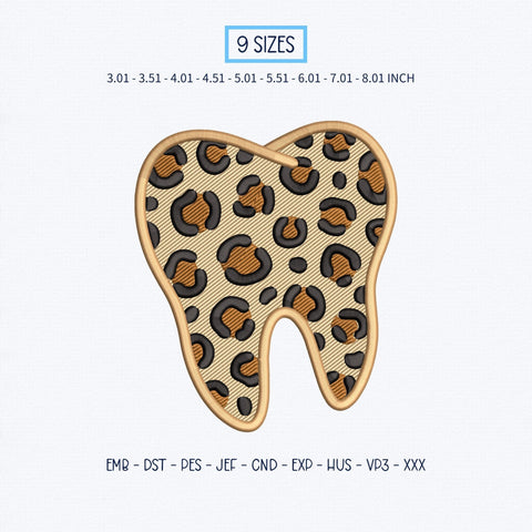 Leopard Print Tooth Embroidery Design – Animal Print Dental Tooth Dentist Hygienist Machine Embroidery File Embroidery/Applique DESIGNS PatternFeed8 