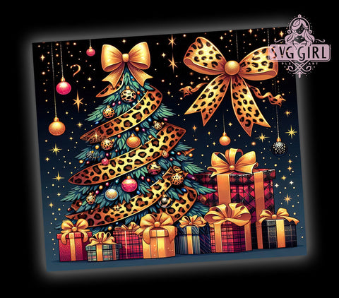 Leopard Print Tumbler, Christmas Tree Tumbler, 20oz Tumbler, PNG Sublimation Design, Holiday Drinkware, Festive Tumbler, Christmas Gift, Animal Print Christmas Sublimation SvggirlplusArt 