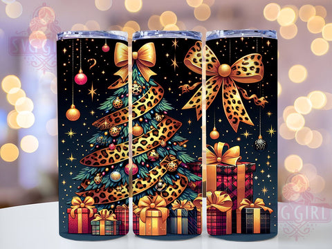 Leopard Print Tumbler, Christmas Tree Tumbler, 20oz Tumbler, PNG Sublimation Design, Holiday Drinkware, Festive Tumbler, Christmas Gift, Animal Print Christmas Sublimation SvggirlplusArt 
