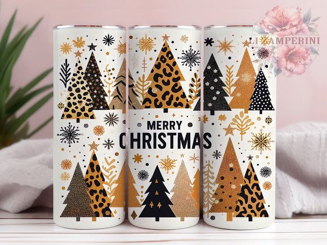 Leopard Print Tumbler, Merry Christmas Decor, Sublimation Wrap, 20oz Tumbler, Christmas Tree Design, Holiday Drinkware, Animal Print Gift Sublimation Li Zamperini 