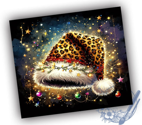 Leopard Print Tumbler, Santa Hat Design, Christmas Drinkware, Holiday Sublimation, Trendy Christmas Gift, Festive Decor, Cute Tumbler Wrap, Personalized Holiday Tumbler Sublimation ToriDesigns 