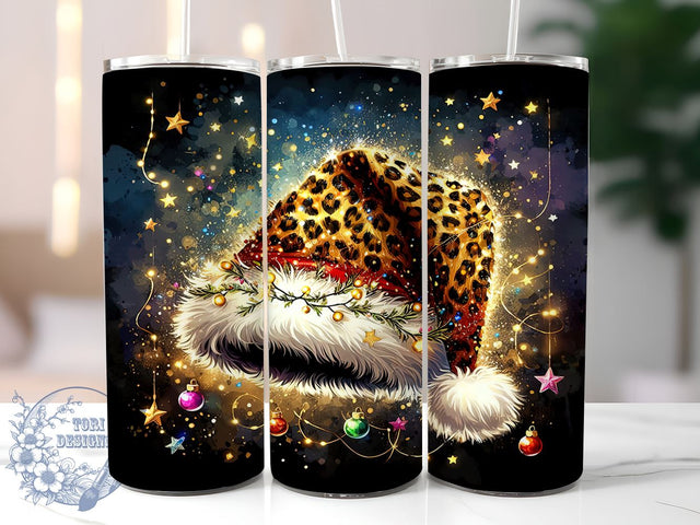 Leopard Print Tumbler, Santa Hat Design, Christmas Drinkware, Holiday Sublimation, Trendy Christmas Gift, Festive Decor, Cute Tumbler Wrap, Personalized Holiday Tumbler Sublimation ToriDesigns 