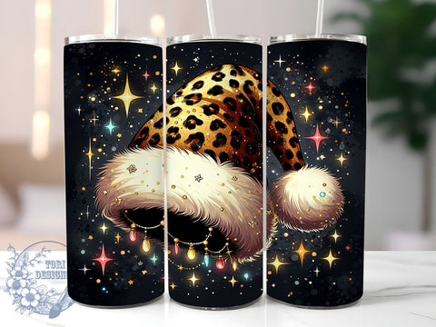 Leopard Print Tumbler, Santa Hat Design, Christmas Drinkware, Holiday Sublimation, Trendy Christmas Gift, Festive Decor, Cute Tumbler Wrap, Personalized Holiday Tumbler Sublimation ToriDesigns 