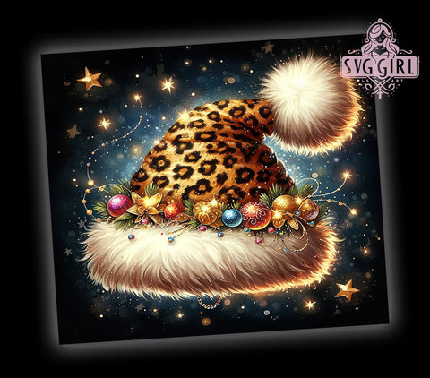 Leopard Print Tumbler, Santa Hat Tumbler, Glitter Christmas Tumbler, 20oz Tumbler, PNG Sublimation Design, Holiday Drinkware, Christmas Gift, Festive Leopard Tumbler Sublimation SvggirlplusArt 