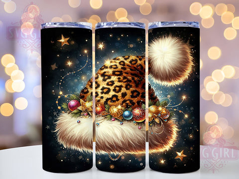 Leopard Print Tumbler, Santa Hat Tumbler, Glitter Christmas Tumbler, 20oz Tumbler, PNG Sublimation Design, Holiday Drinkware, Christmas Gift, Festive Leopard Tumbler Sublimation SvggirlplusArt 