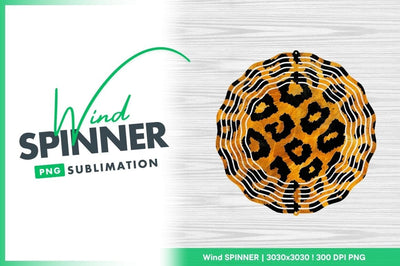 Leopard Print Wind Spinner Round Png Sublimation Design on White Wood Grain Background Sublimation Regulrcrative 