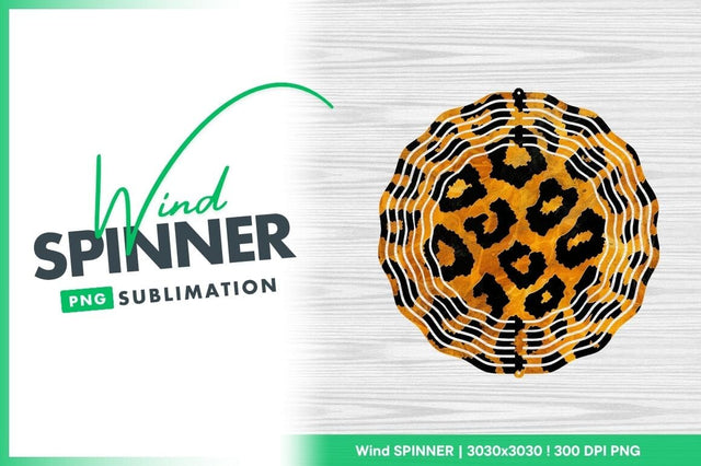Leopard Print Wind Spinner Round Png Sublimation Design on White Wood Grain Background Sublimation Regulrcrative 