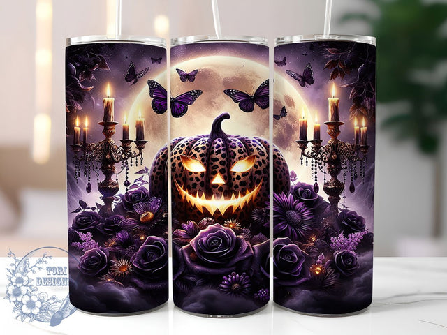 Leopard Pumpkin Fall Tumbler Wrap, Pumpkin Tumbler Wrap, Purple Candle Design, Fall Sublimation Wrap, Halloween Tumbler Design, 20Oz Skinny Tumbler, Autumn Drinkware Wrap Sublimation ToriDesigns 