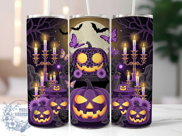 Leopard Pumpkin Fall Tumbler Wrap, Pumpkin Tumbler Wrap, Purple Candle Design, Fall Sublimation Wrap, Halloween Tumbler Design, 20Oz Skinny Tumbler, Autumn Drinkware Wrap Sublimation ToriDesigns 