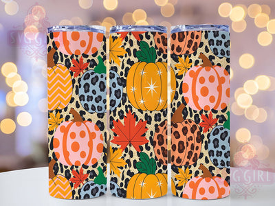 Leopard Pumpkin Fall Vibes Tumbler, Leopard Maple Leaf Wrap, Autumn Pumpkins Tumbler, Fall Glitter Cup, 20oz Sublimation, Pumpkin Leopard Mug, Glitter Fall Tumbler Sublimation SvggirlplusArt 