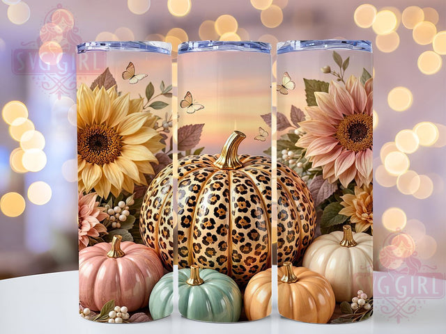 Leopard Pumpkin Floral Charm 20oz Tumbler, Leopard Pumpkin, Floral Charm, Rustic Theme, Sublimation Wrap, 20oz Tumbler, Autumn Aesthetic, Harvest Design Sublimation SvggirlplusArt 