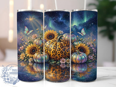 Leopard Pumpkin Galaxy 20oz Tumbler, Pumpkin Motif, Leopard Print Design, Galaxy Theme, Halloween Accent, Spooky Charm, Sublimation Wrap, 20oz Tumbler Sublimation ToriDesigns 