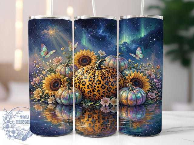 Leopard Pumpkin Galaxy 20oz Tumbler, Pumpkin Motif, Leopard Print Design, Galaxy Theme, Halloween Accent, Spooky Charm, Sublimation Wrap, 20oz Tumbler Sublimation ToriDesigns 