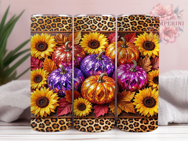 Leopard Pumpkin Harvest Glow 20oz Tumbler, Leopard Motif, Pumpkin Accent, Harvest Theme, Glow Art Design, Rustic Flair, Sublimation Wrap, 20oz Tumbler Sublimation Li Zamperini 